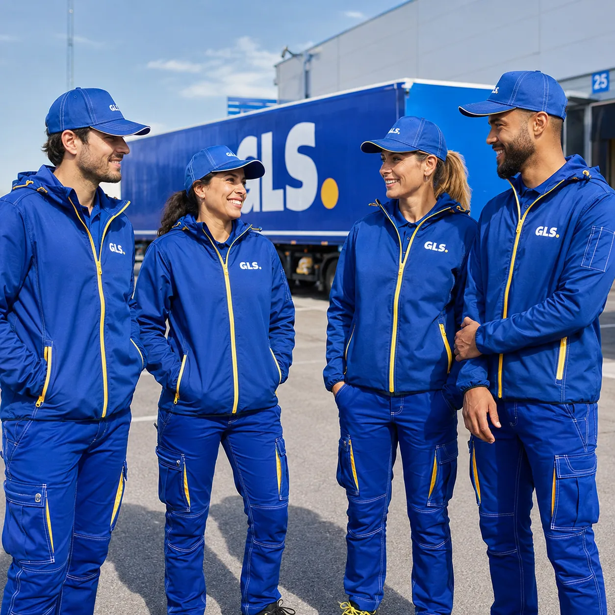 Equipo de GRUPO SMAKEYG SL, colaborador de la red GLS, junto a un camión de la red